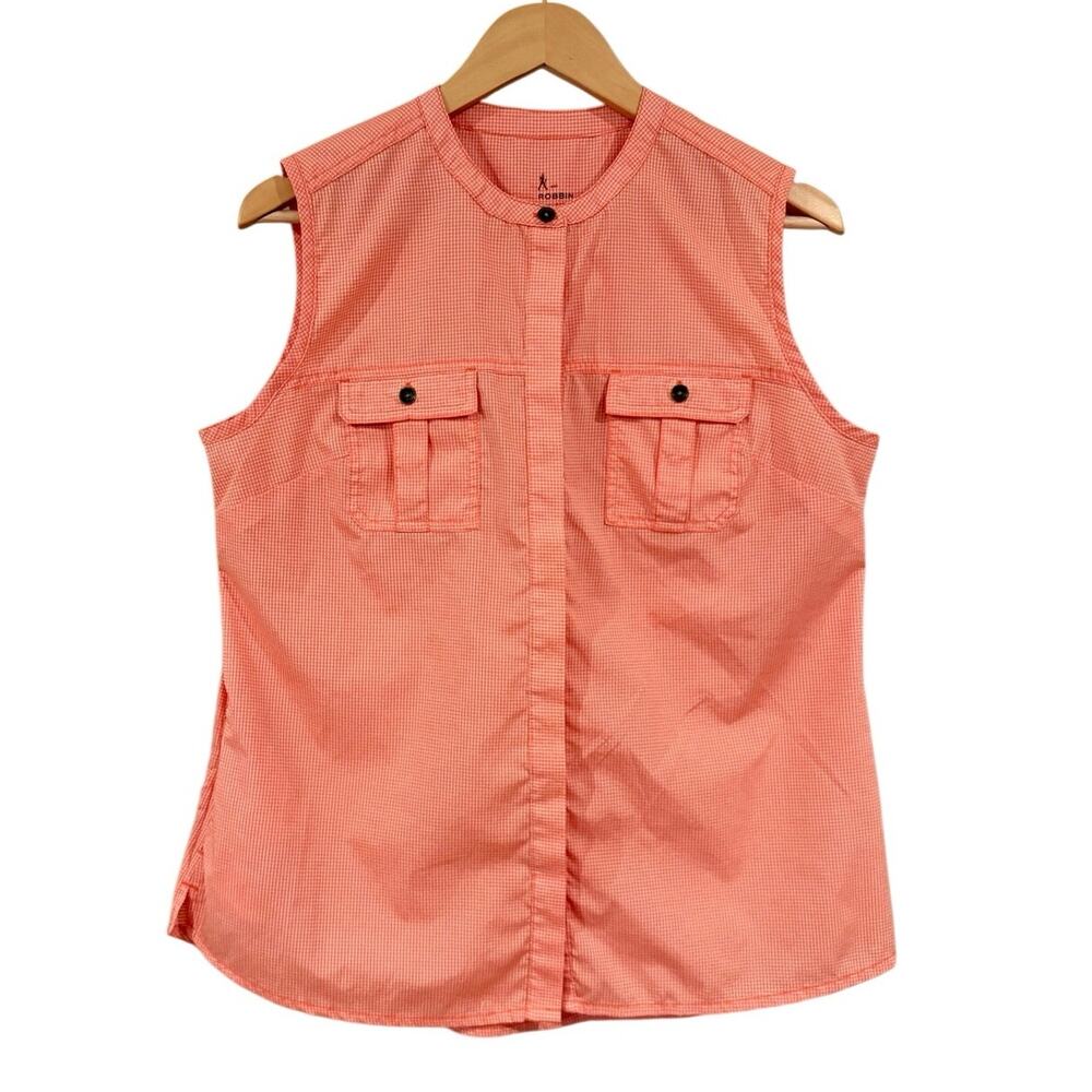 Robbin Jean Sleeveless Outdoor Fishing Shirt Coral Gingham Utility Top Women L - Picture 2 of 9